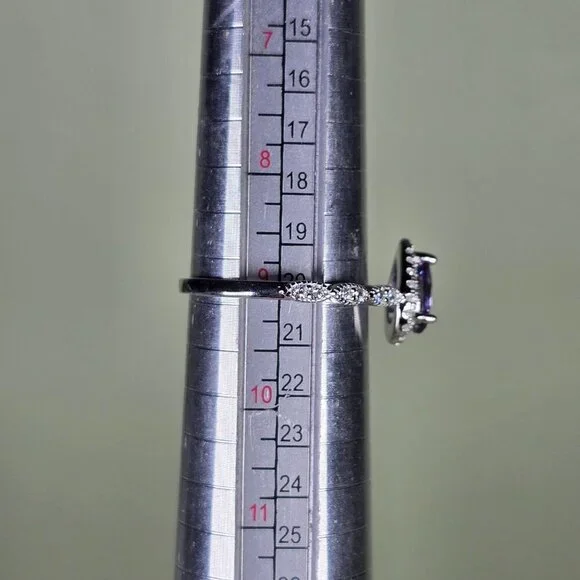 Pear-Cut Simulated Alexandrite & CZ Sterling Silver Ring Size 9 (NWOT)‎ - Picture 7 of 7